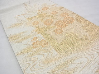 平和屋着物◎太鼓柄袋帯 綴れ 流水秋草文 金銀糸 逸品 BAAH5820fk