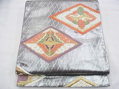 平和屋着物◎六通柄袋帯 唐織 向かい鶴 向かい蝶 金銀糸 逸品 BAAG8519fk