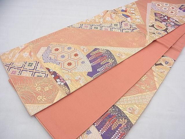 平和屋着物◎六通柄袋帯 唐織 裂取有職紋 金糸 逸品 BAAG8513fk