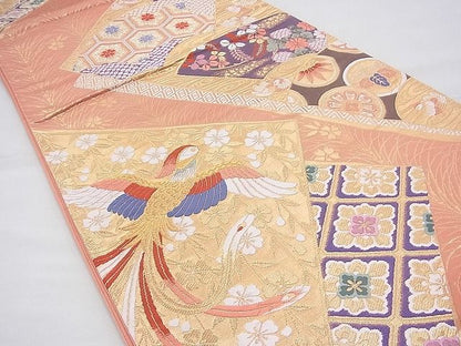 平和屋着物◎六通柄袋帯 唐織 裂取有職紋 金糸 逸品 BAAG8513fk