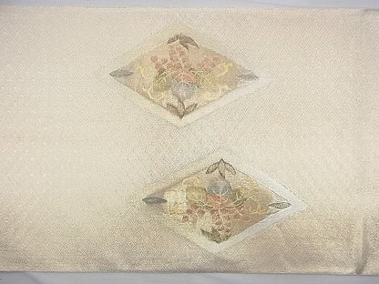 平和屋着物◎佐賀錦 太鼓柄袋帯 向かい鶴菱天井文様 金銀糸 逸品 BAAG8521fk