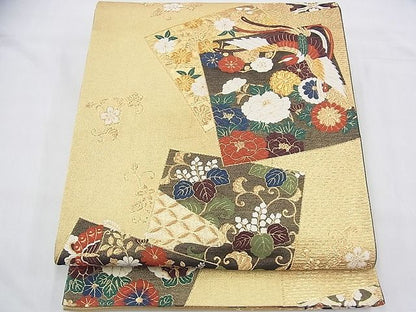 平和屋着物◎六通柄袋帯 唐織 彩園 金糸 逸品 BAAG8531fk