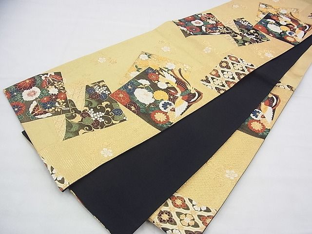 平和屋着物◎六通柄袋帯 唐織 彩園 金糸 逸品 BAAG8531fk