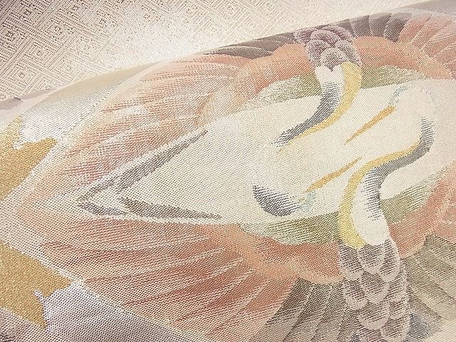 平和屋着物◎佐賀錦 太鼓柄袋帯 向かい鶴菱天井文様 金銀糸 逸品 BAAG8521fk