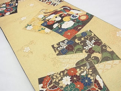 平和屋着物◎六通柄袋帯 唐織 彩園 金糸 逸品 BAAG8531fk
