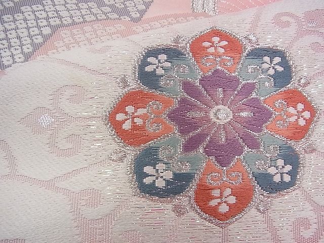 平和屋着物◎六通柄袋帯 唐織 正倉院花文 銀糸 逸品 BAAG8560fk
