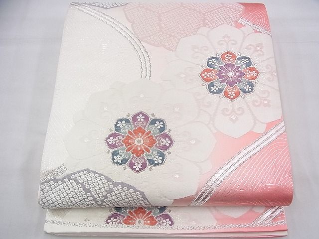 平和屋着物◎六通柄袋帯 唐織 正倉院花文 銀糸 逸品 BAAG8560fk