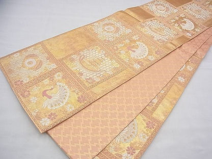 平和屋着物◎佐賀錦 六通柄袋帯 唐織 格天井花鳥文 金銀糸 逸品 BAAG8555fk