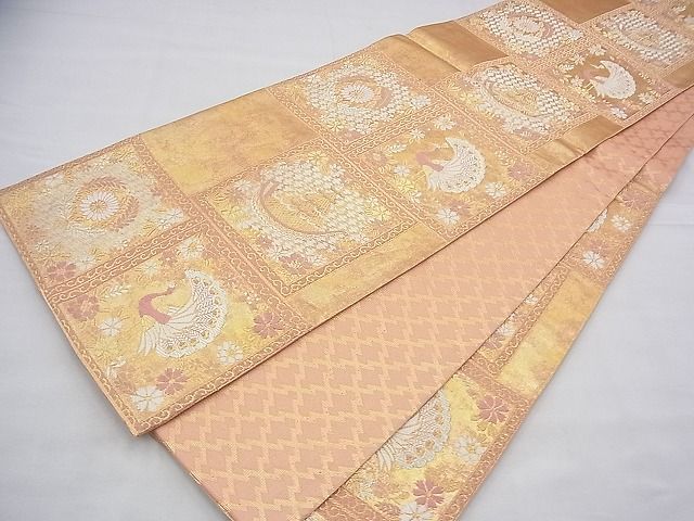 平和屋着物◎佐賀錦 六通柄袋帯 唐織 格天井花鳥文 金銀糸 逸品 BAAG8555fk