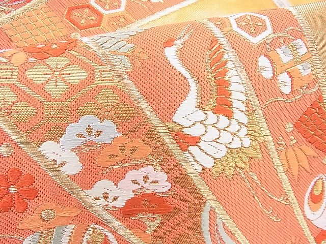 平和屋着物◎六通柄袋帯 唐織 慶長桧扇文 金糸 逸品 BAAG8082fk