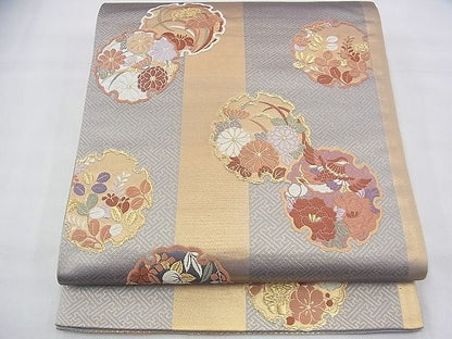 平和屋着物◎六通柄袋帯 唐織 雪輪花鳥文 金糸 逸品 BAAH5886fk