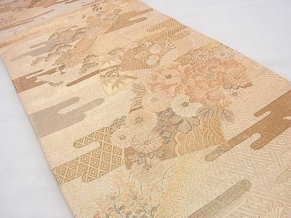 平和屋着物◎佐賀錦 六通柄袋帯 エ霞地紙花文 金糸 逸品 BAAG8087fk