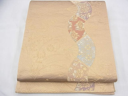 平和屋着物◎西陣 山川謹製 六通柄袋帯 古扇秋草文 金糸 逸品 BAAG8585fk