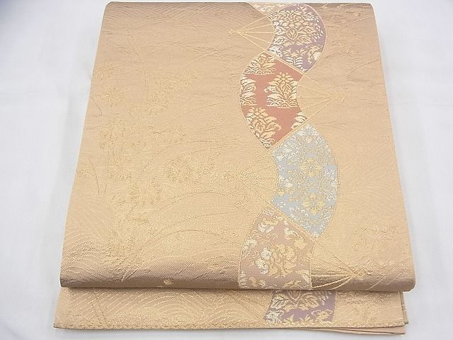 平和屋着物◎西陣 山川謹製 六通柄袋帯 古扇秋草文 金糸 逸品 BAAG8585fk