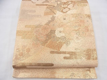 平和屋着物◎佐賀錦 六通柄袋帯 エ霞地紙花文 金糸 逸品 BAAG8087fk