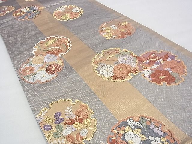 平和屋着物◎六通柄袋帯 唐織 雪輪花鳥文 金糸 逸品 BAAH5886fk