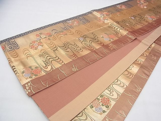 平和屋着物◎全通柄袋帯 唐織 観世水花丸文 金糸 逸品 BAAH5902fk