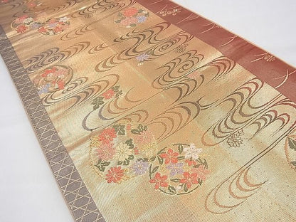 平和屋着物◎全通柄袋帯 唐織 観世水花丸文 金糸 逸品 BAAH5902fk