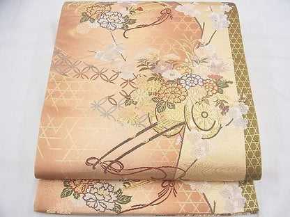 平和屋着物◎六通柄袋帯 唐織 檜扇花車文 金糸 逸品 BAAH5910fk