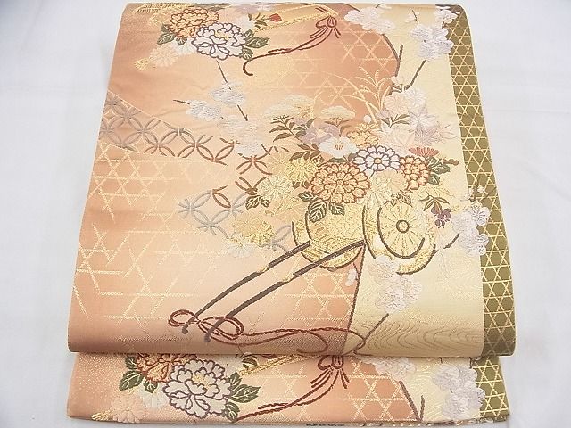 平和屋着物◎六通柄袋帯 唐織 檜扇花車文 金糸 逸品 BAAH5910fk