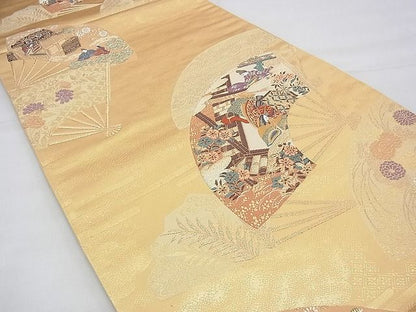 平和屋着物◎六通柄袋帯 唐織 遊飛扇面文 金糸 逸品 BAAG8588fk