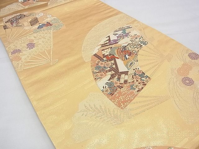 平和屋着物◎六通柄袋帯 唐織 遊飛扇面文 金糸 逸品 BAAG8588fk