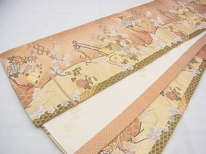 平和屋着物◎六通柄袋帯 唐織 檜扇花車文 金糸 逸品 BAAH5910fk