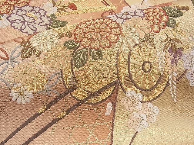 平和屋着物◎六通柄袋帯 唐織 檜扇花車文 金糸 逸品 BAAH5910fk