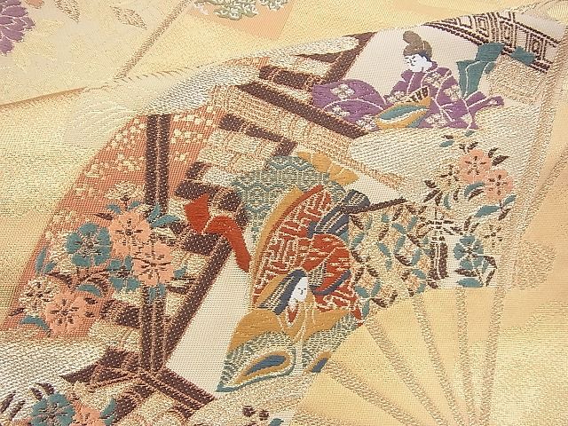 平和屋着物◎六通柄袋帯 唐織 遊飛扇面文 金糸 逸品 BAAG8588fk