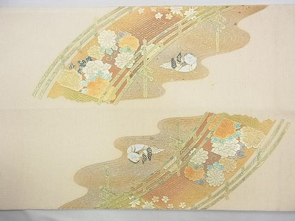 平和屋着物◎太鼓柄袋帯 流水渡橋花鳥文 金銀彩 逸品 BAAG8116fk