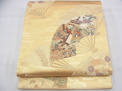 平和屋着物◎六通柄袋帯 唐織 遊飛扇面文 金糸 逸品 BAAG8588fk