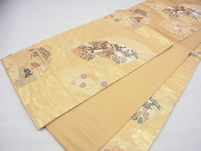 平和屋着物◎六通柄袋帯 唐織 遊飛扇面文 金糸 逸品 BAAG8588fk