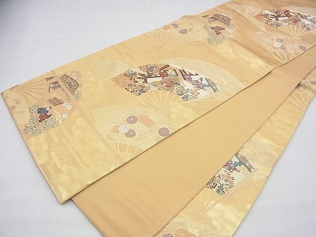 平和屋着物◎六通柄袋帯 唐織 遊飛扇面文 金糸 逸品 BAAG8588fk