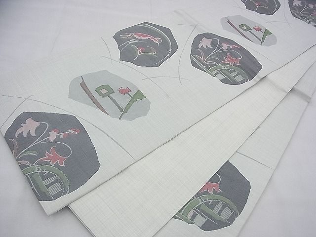 平和屋着物◎六通柄袋帯 ふくれ織 花鳥文 逸品 BAAG8127fk