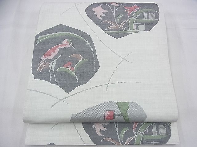 平和屋着物◎六通柄袋帯 ふくれ織 花鳥文 逸品 BAAG8127fk
