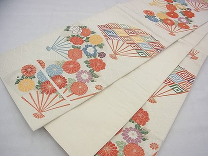 平和屋着物◎六通柄袋帯 唐織 扇面入子菱花文 金糸 逸品 BAAG8124fk