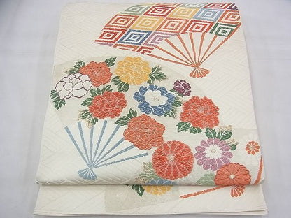 平和屋着物◎六通柄袋帯 唐織 扇面入子菱花文 金糸 逸品 BAAG8124fk
