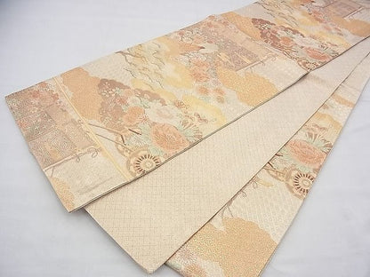 平和屋着物◎宝珠本佐賀錦 六通柄袋帯 几帳孔雀花文 九百錦 金糸 逸品 BAAG8151
