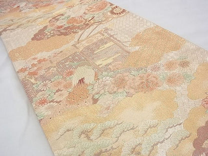 平和屋着物◎宝珠本佐賀錦 六通柄袋帯 几帳孔雀花文 九百錦 金糸 逸品 BAAG8151