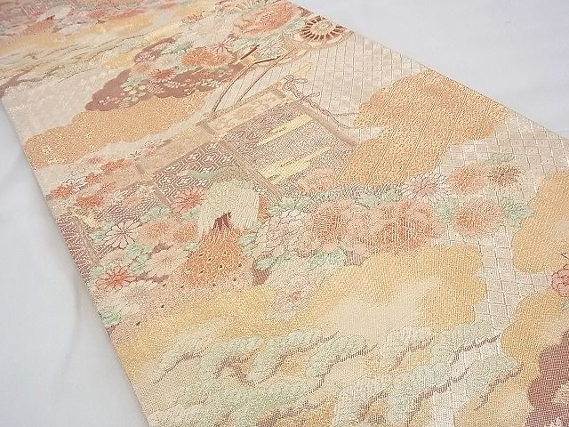 平和屋着物◎宝珠本佐賀錦 六通柄袋帯 几帳孔雀花文 九百錦 金糸 逸品 BAAG8151