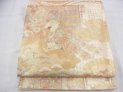 平和屋着物◎宝珠本佐賀錦 六通柄袋帯 几帳孔雀花文 九百錦 金糸 逸品 BAAG8151