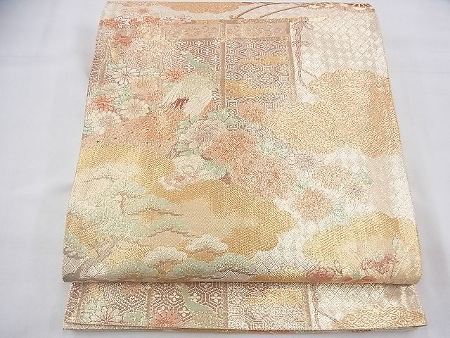 平和屋着物◎宝珠本佐賀錦 六通柄袋帯 几帳孔雀花文 九百錦 金糸 逸品 BAAG8151