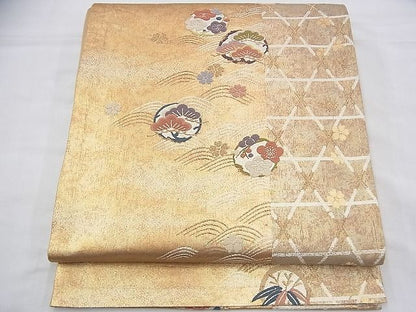 平和屋着物◎六通柄袋帯 唐織 松竹梅 金糸 逸品 BAAG8182fk