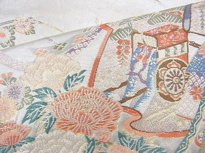 平和屋着物◎太鼓柄袋帯 唐織 誰ヶ袖鶴文 プラチナ箔 逸品 BAAG8197fk
