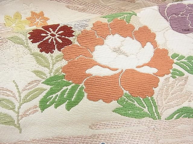 平和屋着物◎六通柄袋帯 唐織 エ霞吉祥花文 金銀糸 逸品 BAAG8195fk