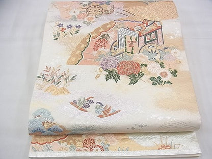 平和屋着物◎六通柄袋帯 唐織 王朝華扇文 金銀糸 逸品 BAAG8192fk