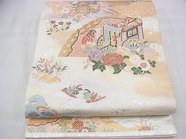 平和屋着物◎六通柄袋帯 唐織 王朝華扇文 金銀糸 逸品 BAAG8192fk