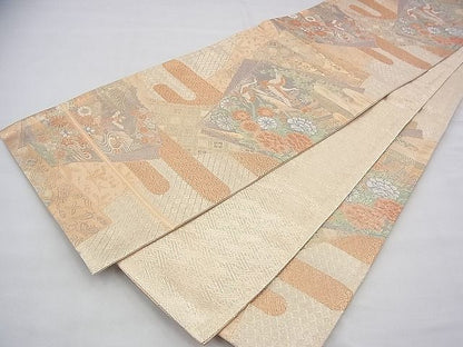 平和屋着物◎宝珠本佐賀錦 六通柄袋帯 エ霞色紙吉祥文 九百錦 金糸 逸品 BAAG8190