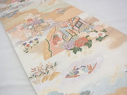 平和屋着物◎六通柄袋帯 唐織 王朝華扇文 金銀糸 逸品 BAAG8192fk