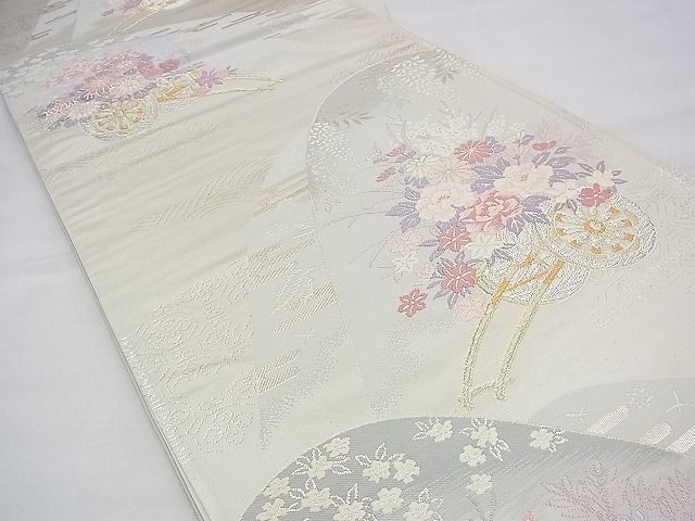 平和屋着物◎六通柄袋帯 唐織 重山花車文 金銀糸 逸品 BAAG8193fk